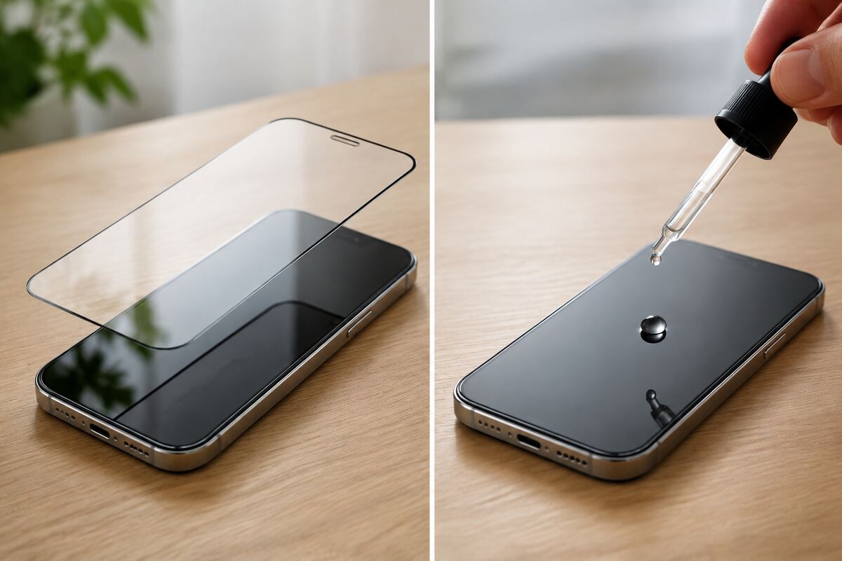 ガラスフィルムとスマホコーティングを比較するイメージ