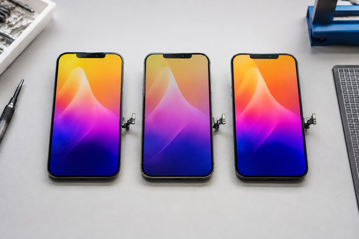 品質の異なるスマートフォン交換画面を比較するイメージ